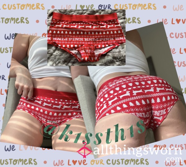 PINK Boy Shorts Christmas Dog & Tree Panties