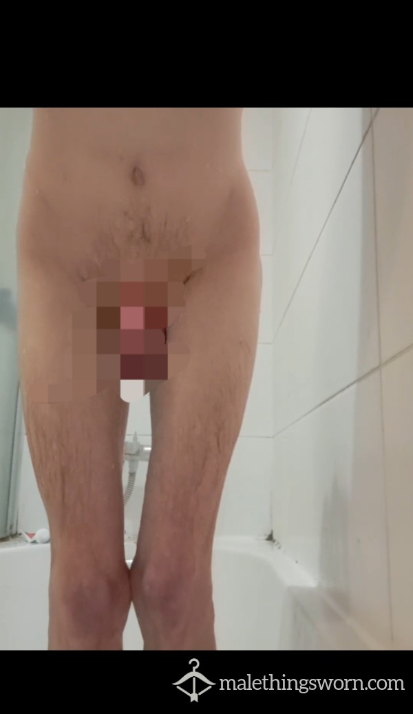 Pink Chastity Cage In The Shower