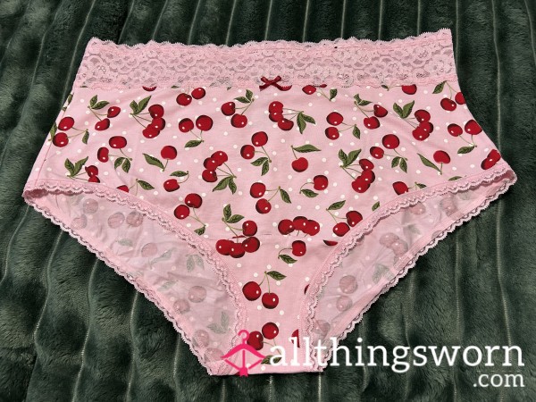 ~PINK CHERRY LACE TRIM COTTON BRIEF PANTY~