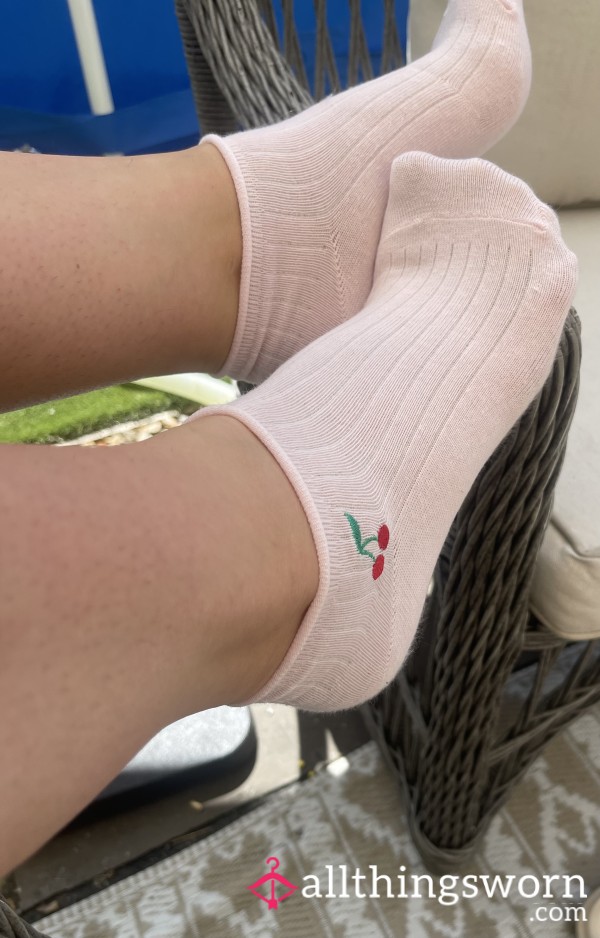 Pink Cherry Trainer Socks 🍒