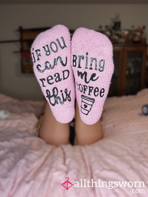 Pink Coffee Fluffy Socks