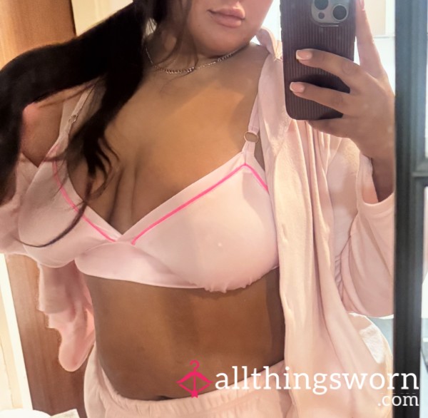 Pink, Contrast Piping Satin Bralette