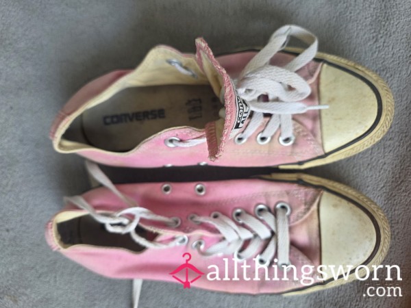 Pink Converse Chuck Taylor High Tops, Cream Toe Caps