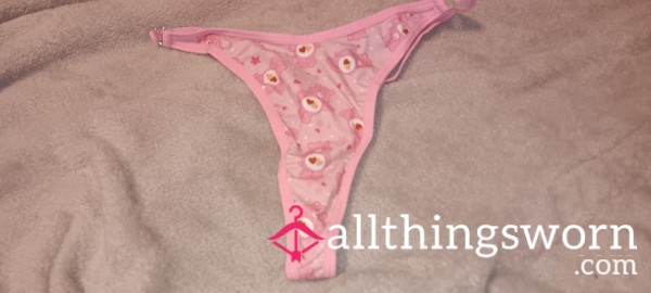 Pink Cotton Care-Bear Thong W/Heart Shaped Metal Clasps Size- XL