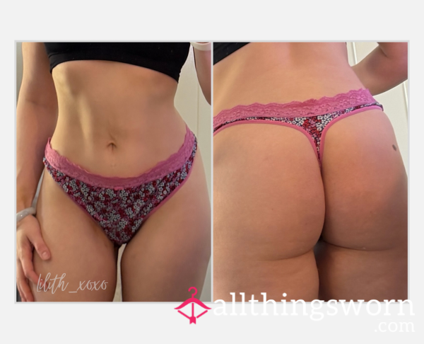 Pink Flor*l Cotton Thong 🌸 24hr Wear | Gym Girl