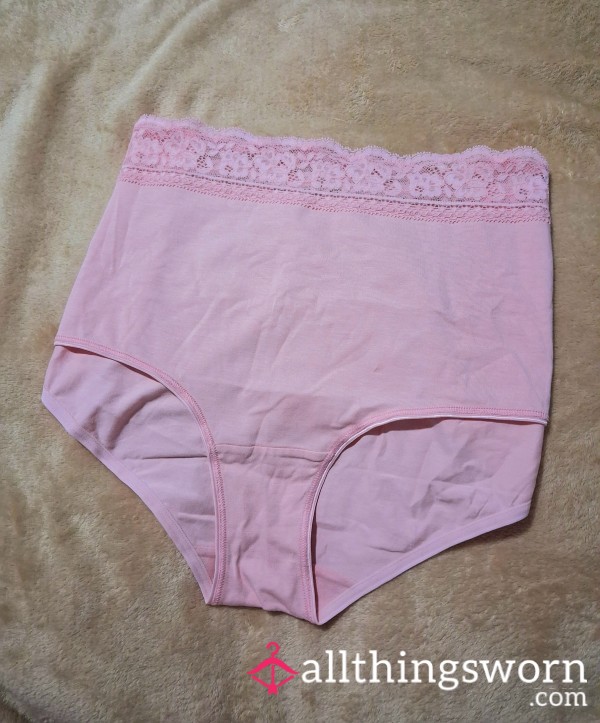 Pink Cotton Full Gusset Lace Detail High Waisted Panties | 24 Hour Wear 💖