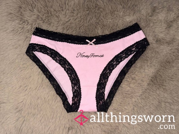 💗 Pink Cotton Panty With Black Lace 💗