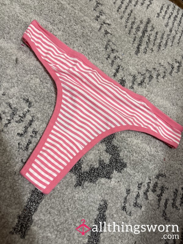 Pink Cotton Striped Thong