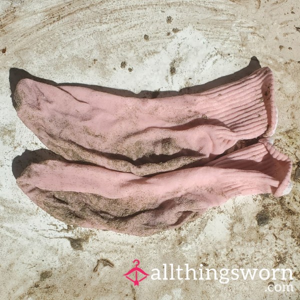 Pink Crew Socks - Wet And Sandy