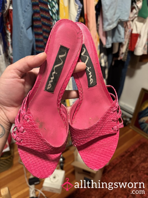 Pink “Snake Skin” Heeled Sandals