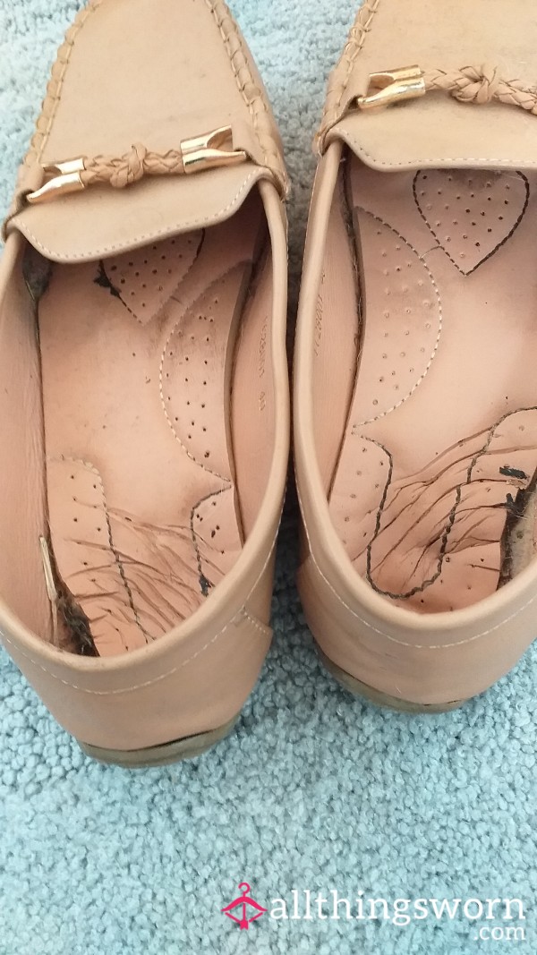 Pink Flats Gold Buckle . Well Worn . Inc Postage And Pics £25