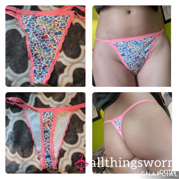 Pink Flor*l Cotton Thong