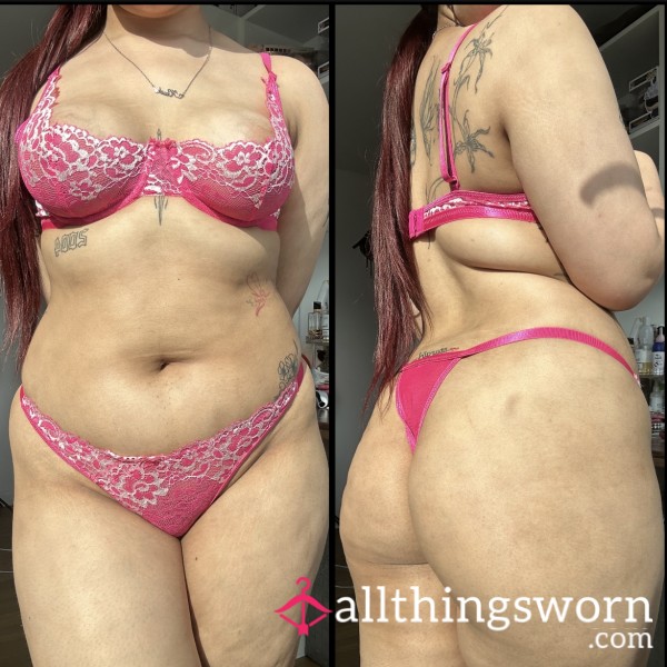 Pink Flor*l Lace Thong Lingerie Set 🫶🏼