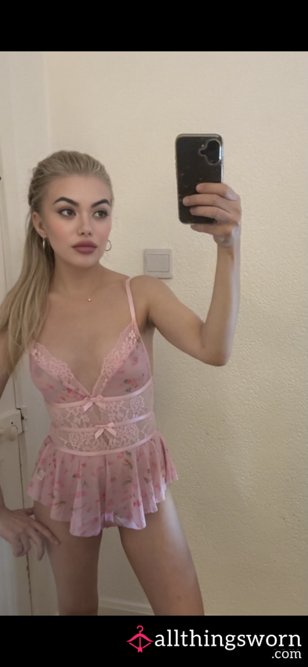 Pink Flor*l Lingerie Playsuit Cute And S**y!!