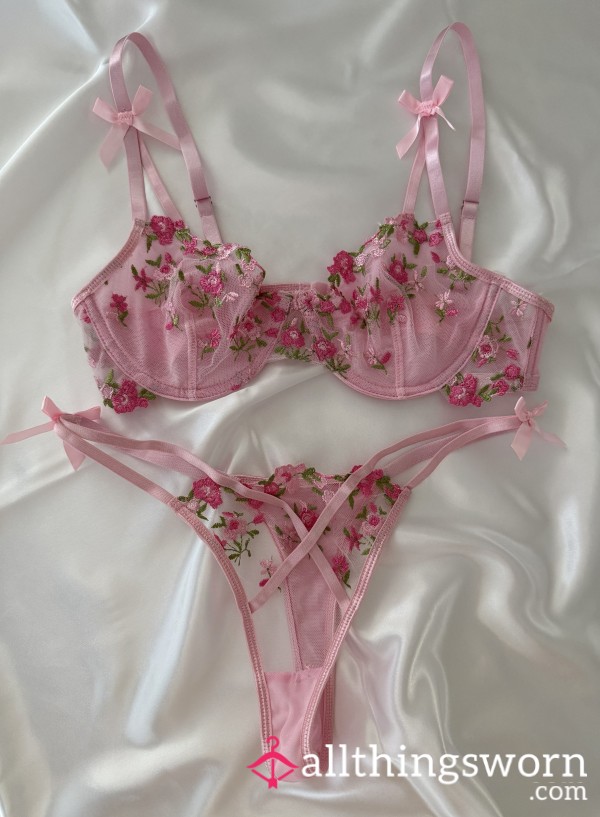 (*ᴗ͈ˬᴗ͈)ꕤ Pink Flor*l Lingerie Set ♡