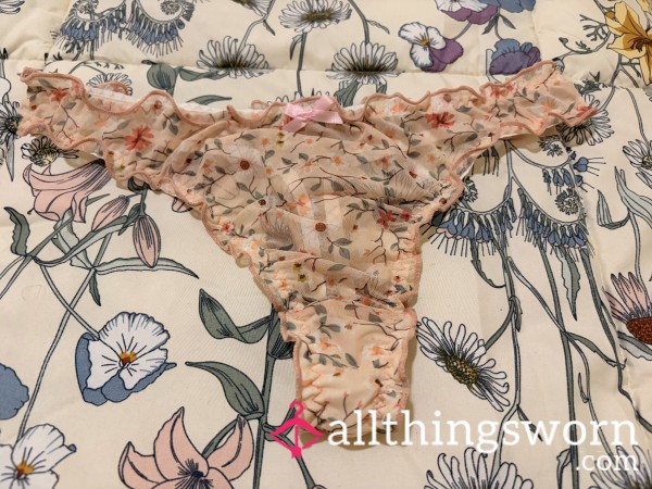 Pink Flor*l Mesh Thong