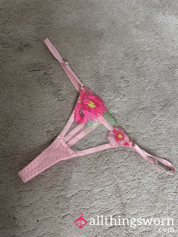 Pink Flor*l Mesh Thongs Well Worn