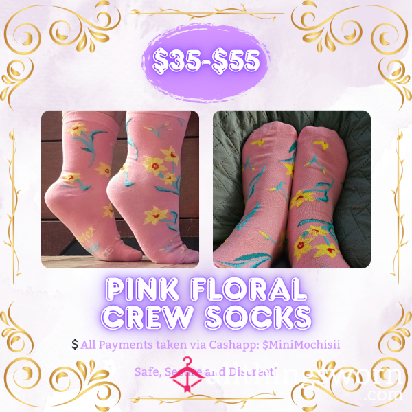 Pink Flor*l Crew Socks