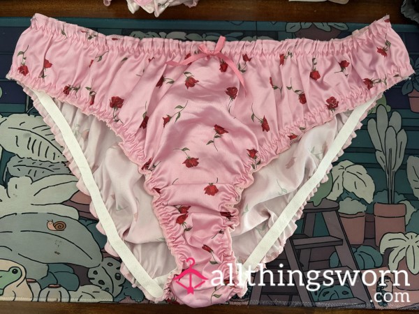 Pink Flor*l Satin Panties Size 1XL