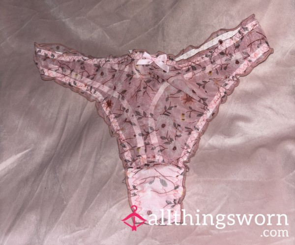 Pink Flower See Through Thongs Custom Wear