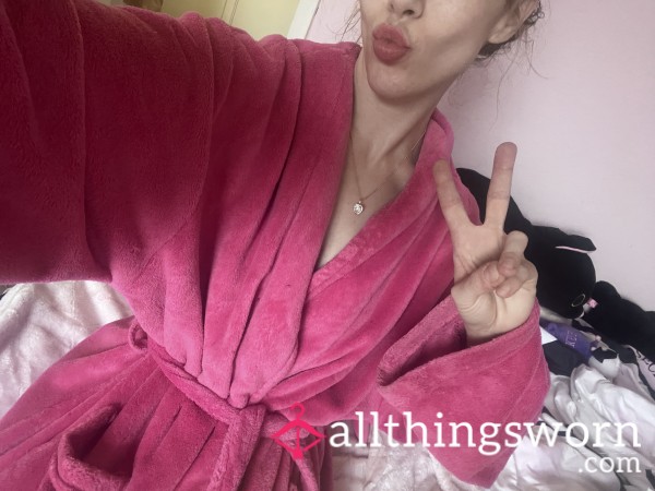 Pink Fluffy Dressing Gown Robe Worn