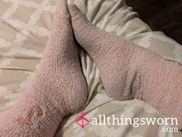 Pink Fluffy Dirty Smelly Well Worn Juicy Socks Size 8 Foot