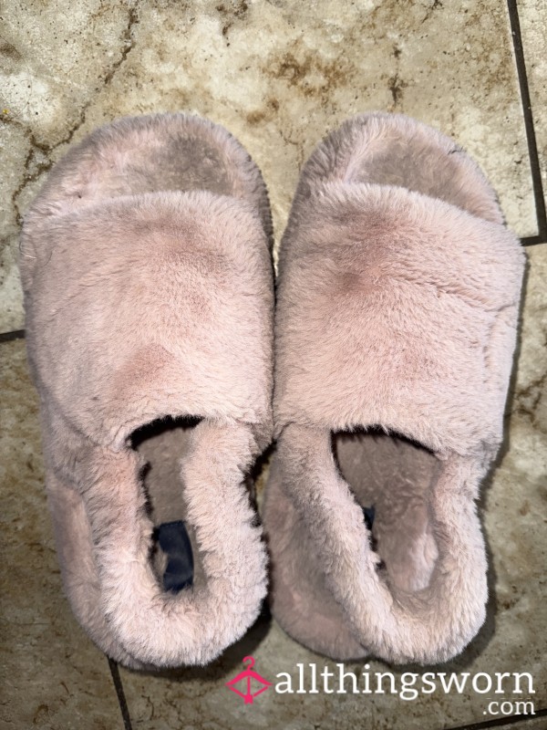 Pink Fluffy Open Toe Slippers
