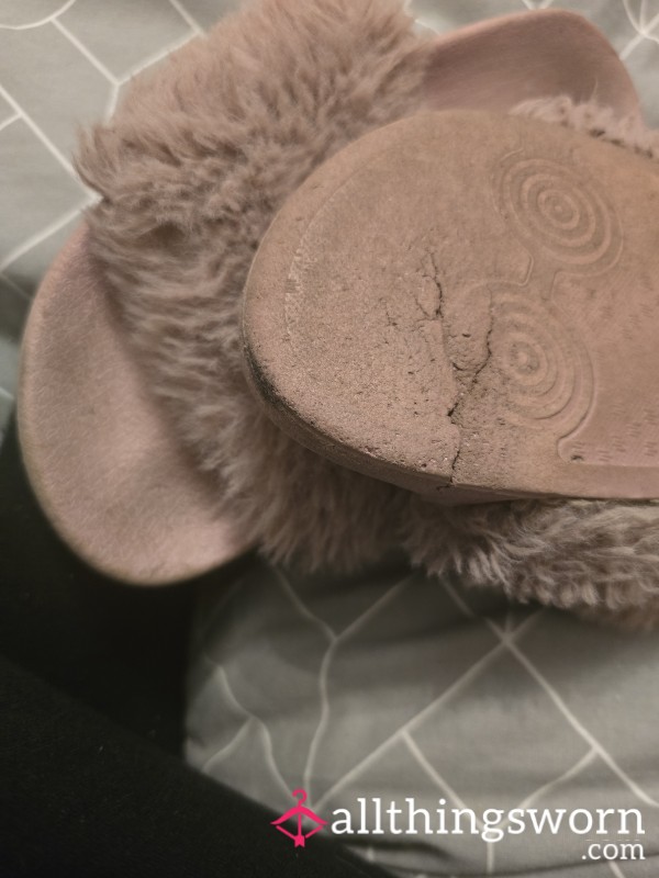 Pink Fluffy Sliders Battered Well Loved