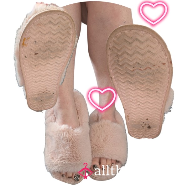 Pink Fluffy Slippers — Worn, Loved, And Dripping With Sweet Decay🩷
