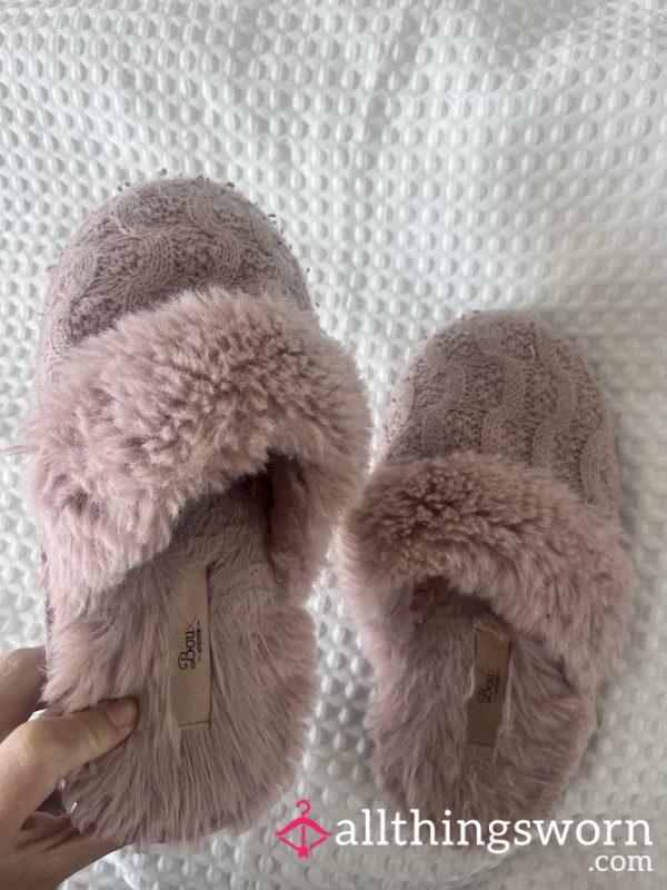 Pink Fluffy Slippers, Dirty And Worn 💕