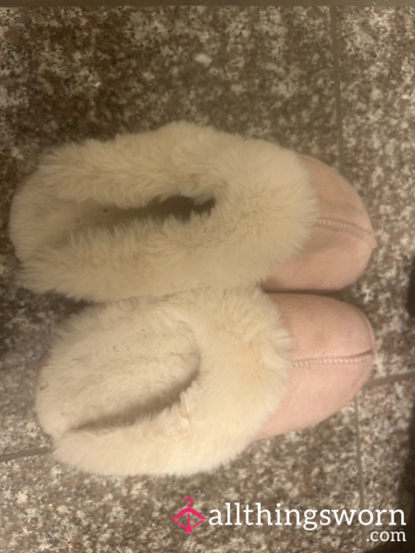 Pink Fluffy Slippers Well Worn