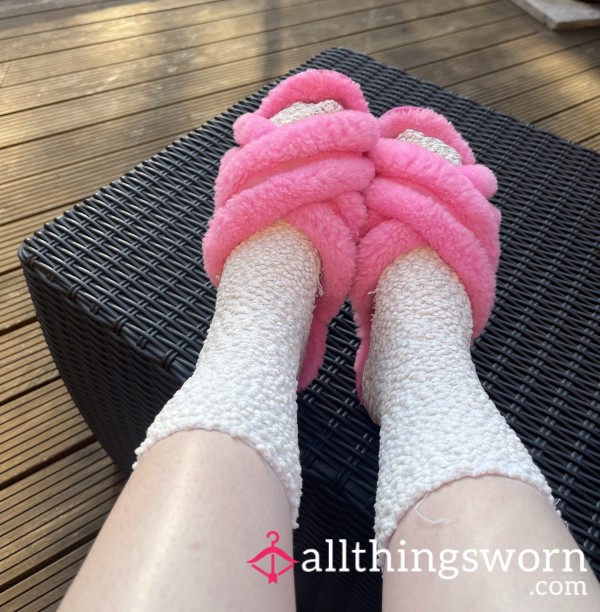 Pink Fluffy Well Used Well Worn UGG Slippers