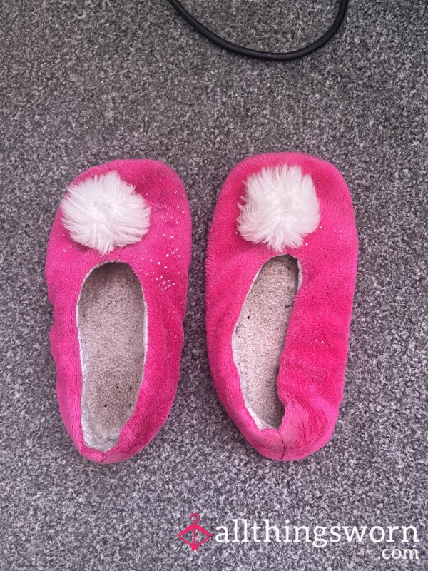 Pink Fluffy Well Worn Dirty Slippers