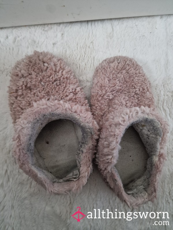 Pink Fluffy Well Worn Scented Slippers.