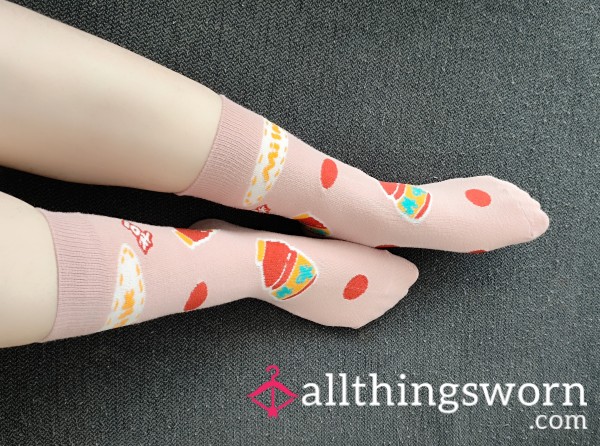 Pink Food Print Socks- 3 Days Worn