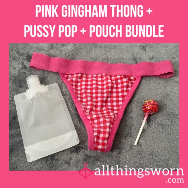 Pink Gingham Thong + Pu**y Pop + Pouch Bundle💖