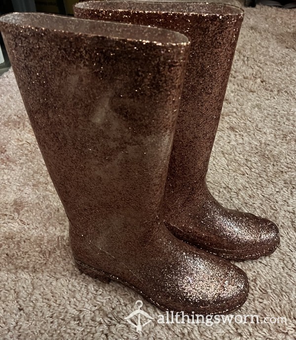 🩷 Pink Glitter Wellie Boots With 2 Min Video ♡ Worn At Festivals ♡ Size 4.5 UK