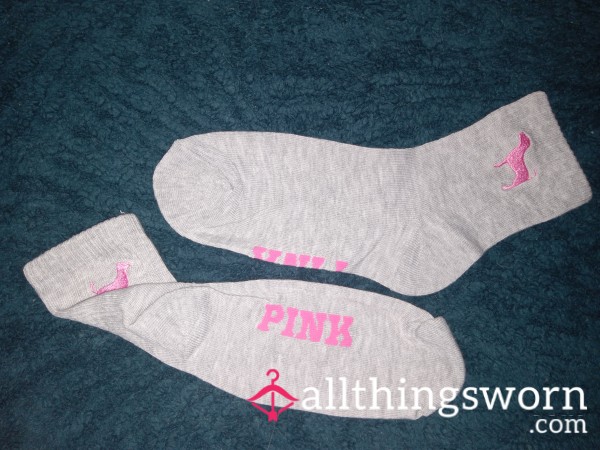 Pink Grey Crew Socks