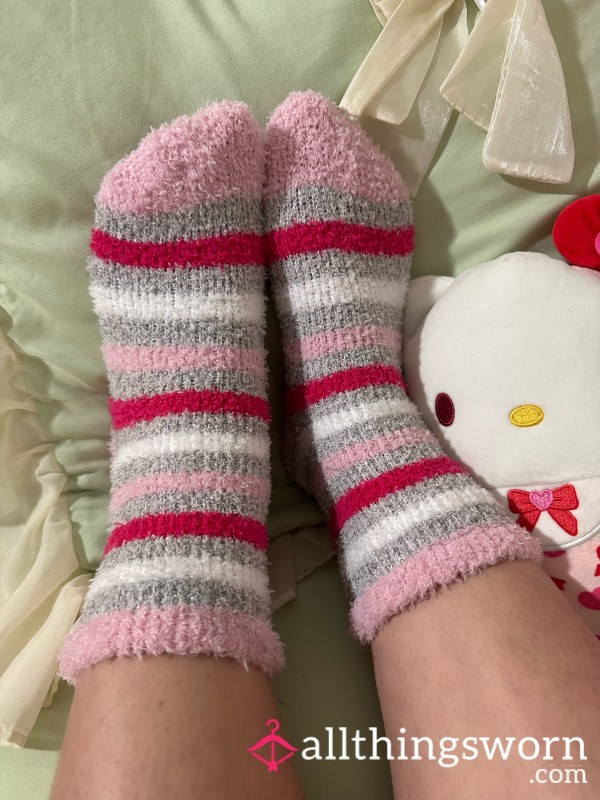 Pink & Grey Fuzzy Socks | 72Hr Wear & Gym Wear