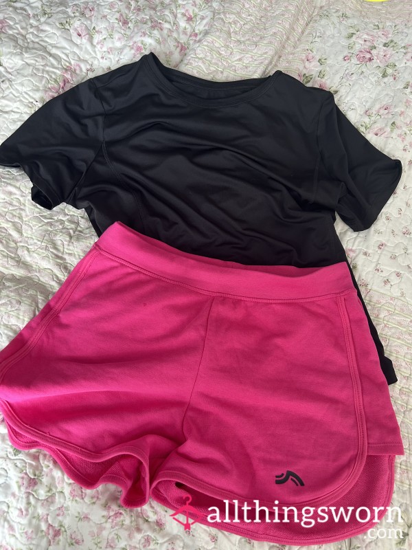 Pink Gym Shorts And Black T Shirt