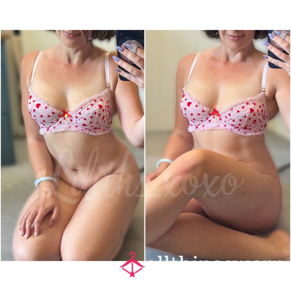 Pink Heart Bra ♡ 32D Boux Avenue Frilly Pink Mesh Bra With Red Hearts, Worn 24hrs