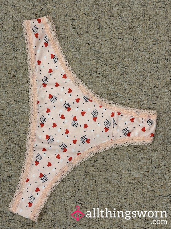 Pink, Heart Pattern Thong 🩷