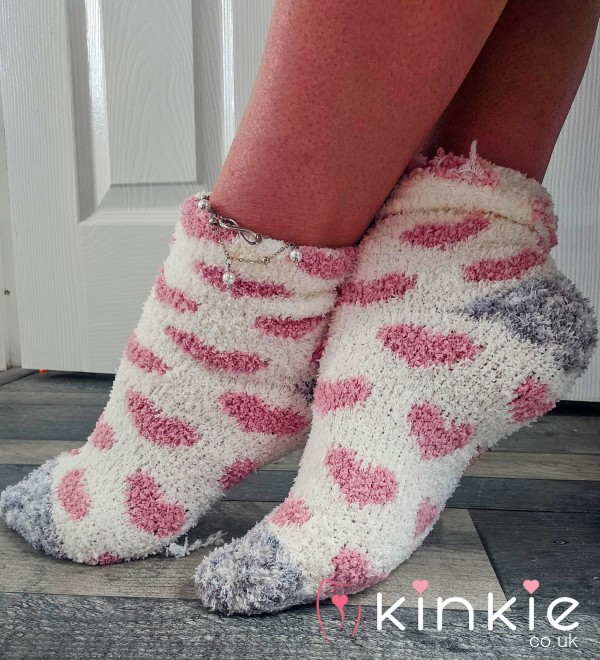 (NS) Pink Hearts Socks For Sale - Dirty, Smelly, Well Worn Sweaty Fluffy Socks....48 Hour Wear