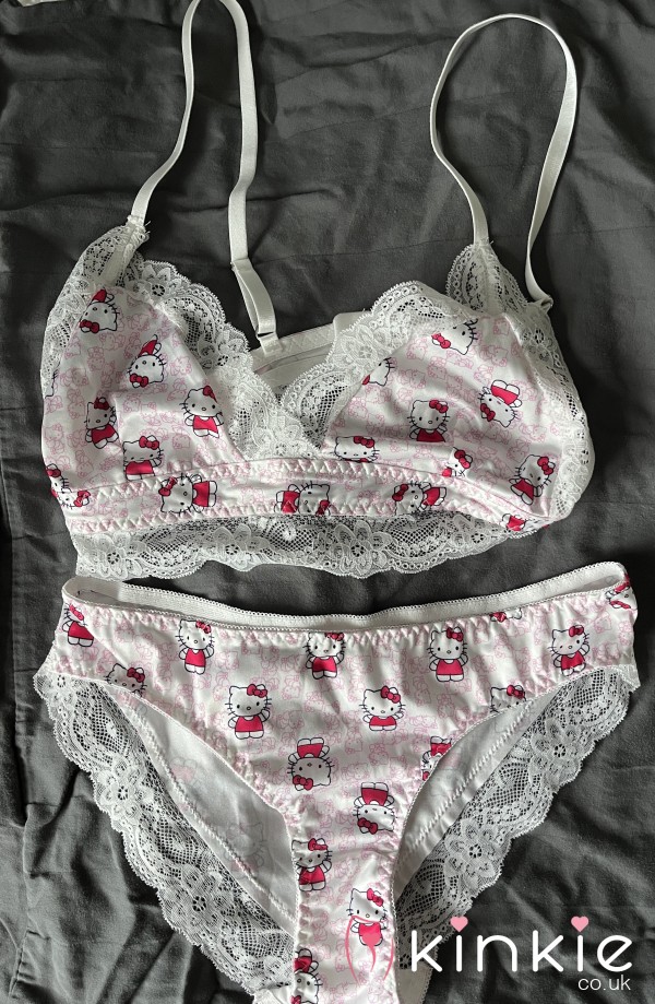 PINK HELLO KITYY KNICKER & BRA SET WORN FOR 48 HOURS 5 STAR ⭐ ⭐⭐⭐⭐ REVIEWS
