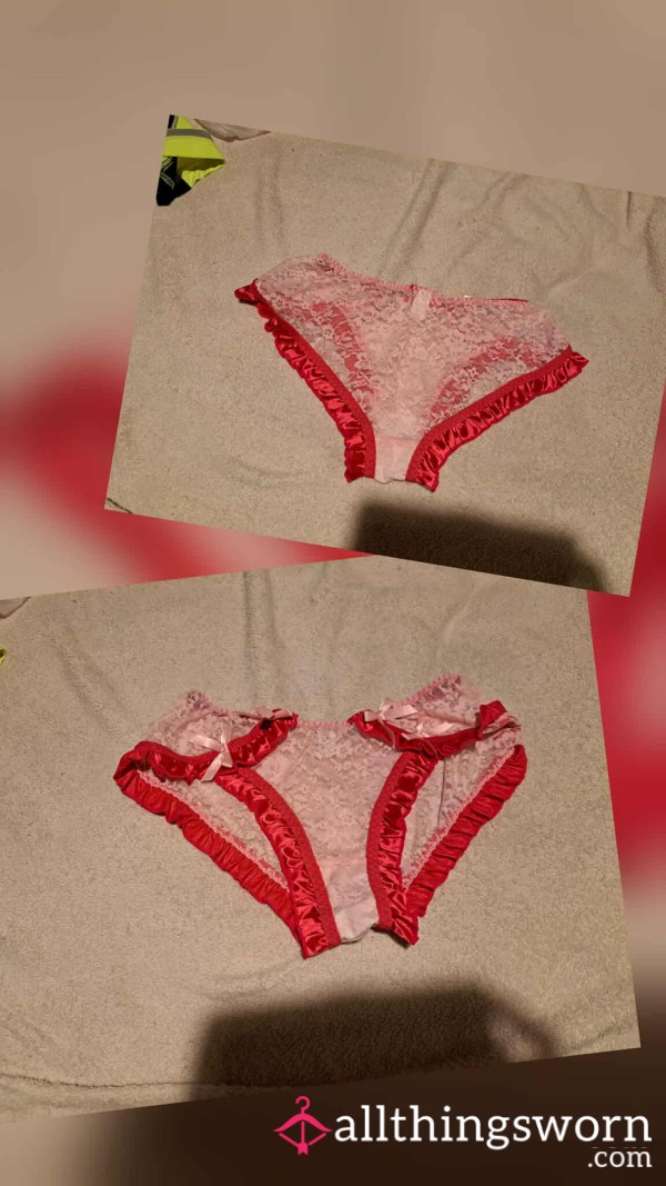 Pink Lace And Satin Frilly Panty - Sissy Dress Up - Small