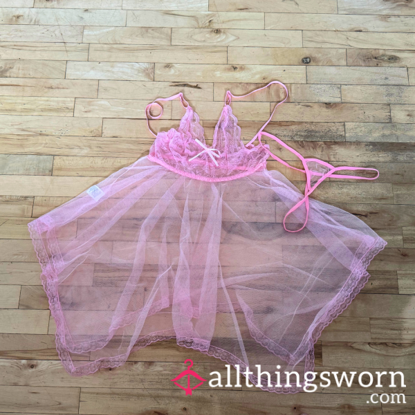 Victoria Secret Pink Lace Baby Doll+Matching Thong 🩷