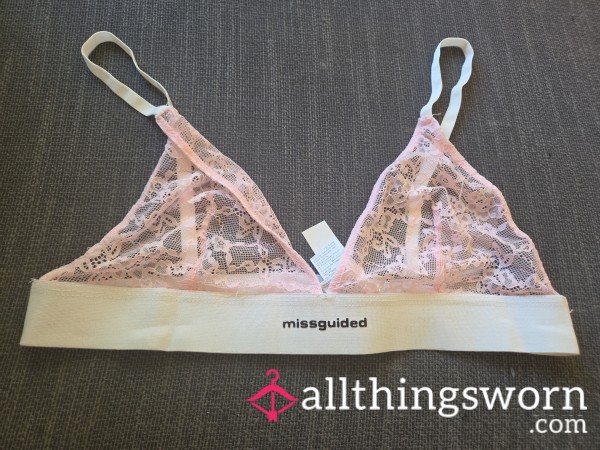 Pink Lace Bra With White Trim