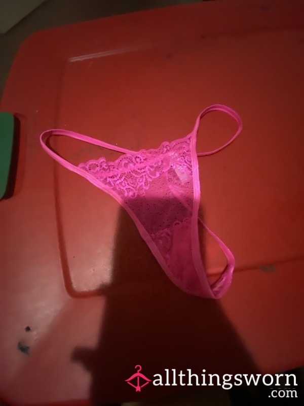 Pink Lace G String With Black Bow