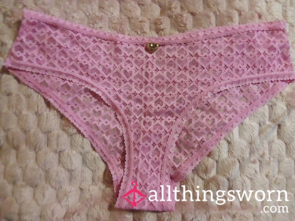 Pink Lace Juicy Couture Panties With Small Gold Heart Pendant❤️ Pre Worn And Ready For You!