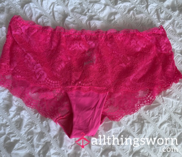 Pink Lace Satin Gusset Panties Worn